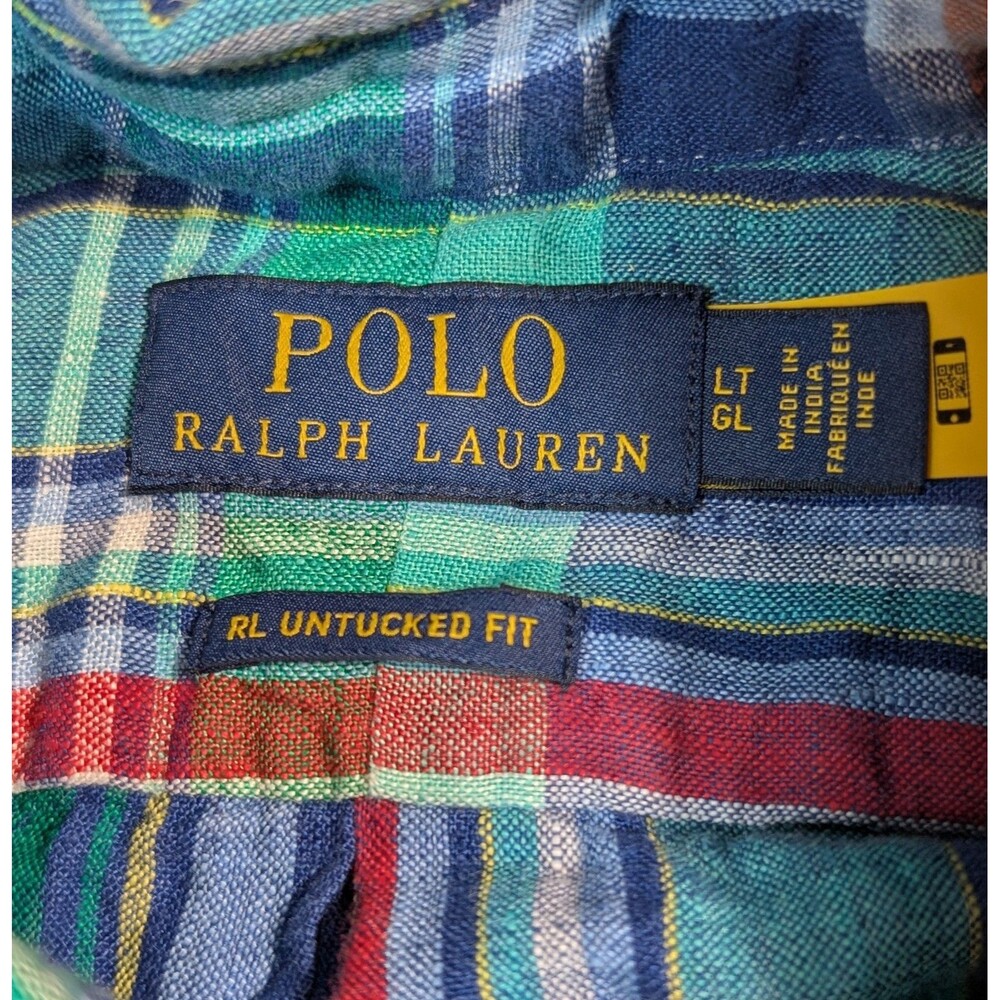 Polo Ralph Lauren Plaid Linen Shirt Multicolor Men's LT Large Tall Untucked Fit - Picture 4 of 8